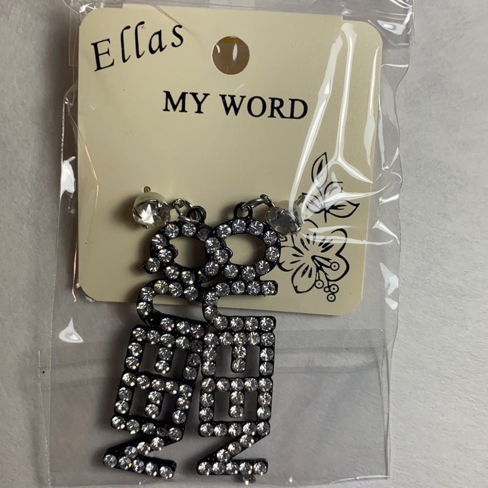 Queen Earrings Rhinestone Filled Word